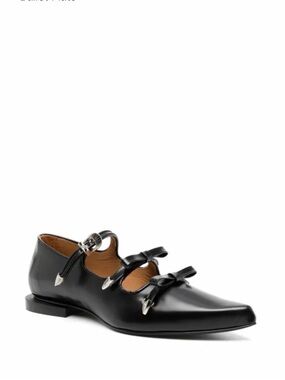 TOGA Pulla Black Leather Pointed Triple-Bow Flats